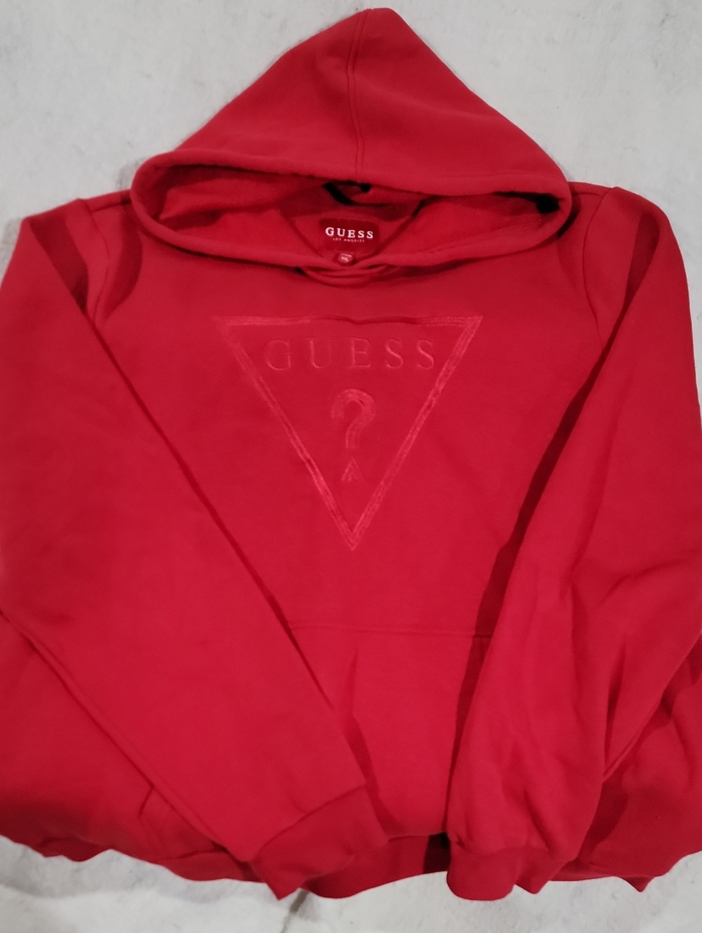 GUESS Men's Red Crewneck Hoodie with Tonal Logo XXL
